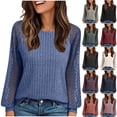 thumbnail image 1 of DDAPJ pyju Womens Ribbed Knit Shirts Lace Patchwork Long Sleeve Tops Dressy Casual Tunic Blouses Purple M, 1 of 7