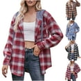 thumbnail image 1 of DDAPJ pyju Womens Shacket Jacket Lightweight Drawstring Plaid Hoodies Button Down Hooded Shirt Jackets Fall Fashion Outerwear Blue S, 1 of 7
