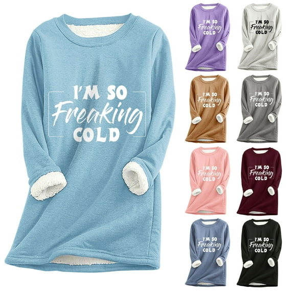 lcziwo Womens Sherpa Lined Pullover Funny Letter Graphic Fleece Crewneck Sweatshirt Winter Thermal Sweatshirts Loose Comfy Loungewear Tunic Tops 50% Percent Off Sales Today Blue XL