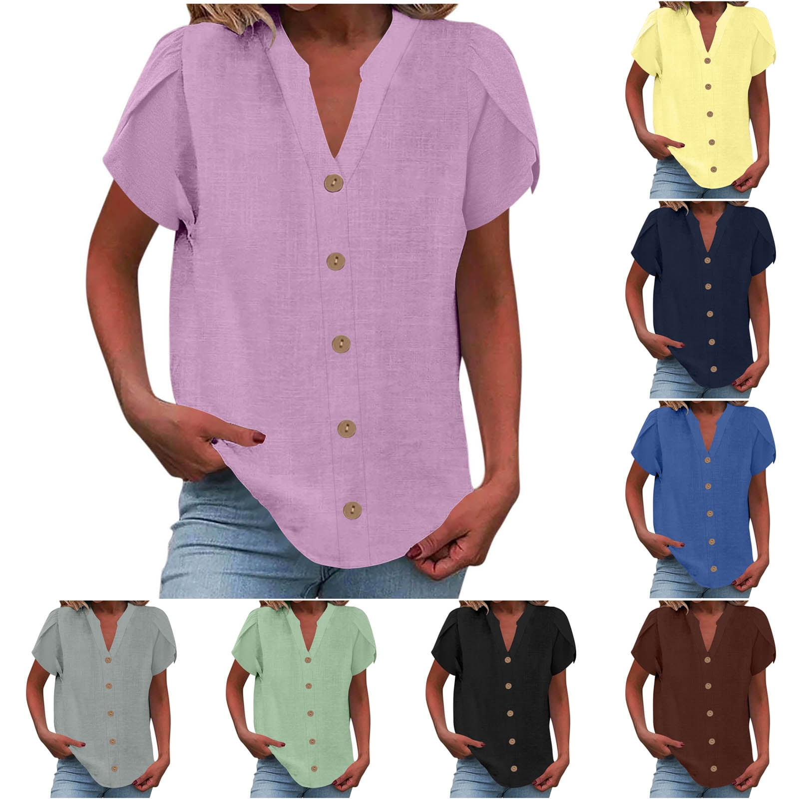 DDAPJ pyju Womens Short Sleeve Cotton Linen Shirt 2025 Summer Casual ...