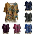 thumbnail image 1 of DDAPJ pyju Womens Short Sleeve Tunic Tops Hide Belly Shirt Dressy Casual Floral Blouses Ethnic Style Tunics Hot Pink L, 1 of 6