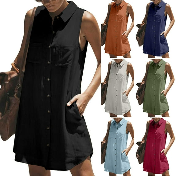 DDAPJ pyju Womens Sleeveless Button Down Shirts Long Collared Blouse Summer Beach Bikini Swimsuit Cover Ups Mini Dress Ventas Flash Hoy Wine M
