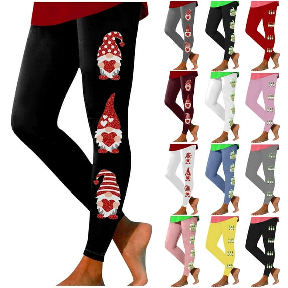 DDAPJ pyju Womens St. Patrick's Day Leggings Cute Gnome Print Casual Skinny Pants Elastic Waist Stretchy Yoga Tights Buttery Soft Holiday Bottoms Pink XXXL