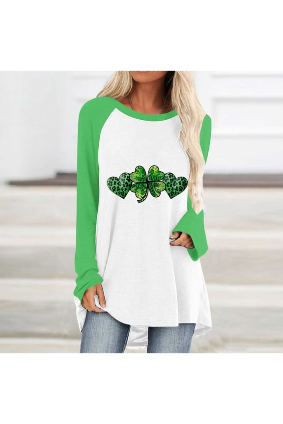 Womens St Pattys Day Sweatshirt Irish Lucky Clover Printed Tops 2025 Fashion Casual Long Sleeve Blouses Prime Sales of The Day Green M
