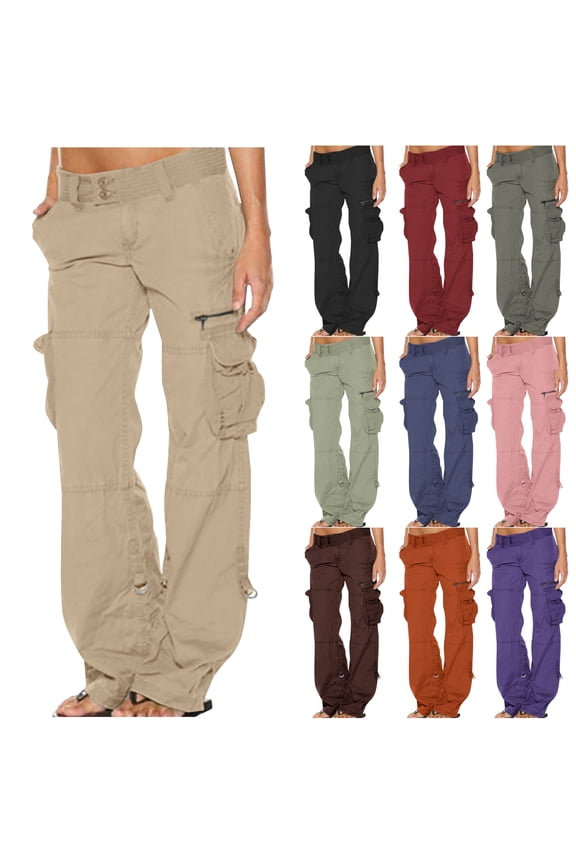 Womens Straight Leg Cargo Pants Ripstop Cotton Casual Work Pants Parachute Hip Hop Style Relaxed Fit Hiking Trousers Gray L