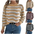 thumbnail image 1 of DDAPJ pyju Womens Striped Sweaters Crochet Knit Long Sleeve Cropped Tops Soft Knit Pullover Sweater Khaki XL, 1 of 9