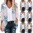 thumbnail image 1 of DDAPJ pyju Womens Summer Chiffon Kimono Cardigan Dressy Casual 3/4 Sleeve Open Front Blouse Tops Lightweight Beach Cover Up Blue XXL, 1 of 4