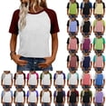 thumbnail image 1 of DDAPJ pyju Womens Summer Tops Color Block Short Sleeve Raglan Shirts Trendy Casual Baseball T-shirt Army Green L, 1 of 8