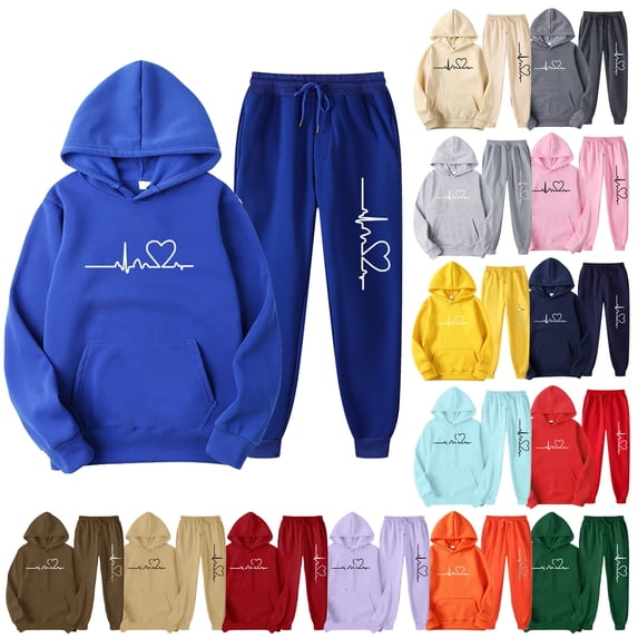 DDAPJ pyju Womens Sweatsuits 2 Piece Set Oversized Heart Printed Hooded Sweatshirt Jogger Sweatpants Lounge Tracksuits Purple M