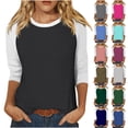 thumbnail image 1 of DDAPJ pyju Womens Tops 3/4 Sleeve Shirts Round Neck Loose Casual Tshirts Color Block Summer Tees Light Blue XXL, 1 of 8