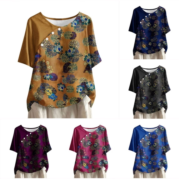 DDAPJ pyju Womens Tunic Plus Size Short Sleeve Tops to Wear with Leggings Loose Fit Dressy Casual Blouses Shirts on Sale Blue XL
