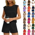 thumbnail image 1 of DDAPJ pyju Womens Two Piece Short Sets Trendy Summer Pleated Front Sleeveless Tank Tops Drawstring Elastic Waist Shorts with Pockets Light Blue M, 1 of 7