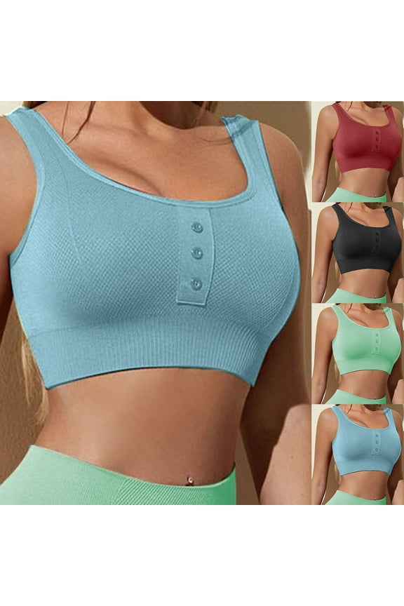 Womens U Back Sports Bras Button V Neck Padded Low Impact Yoga Bra Workout Crop Top Lightning Sales Today Green M