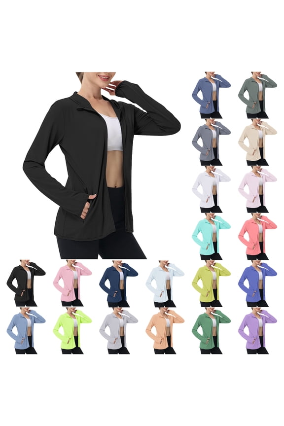 Womens UPF 50+ Long Sleeve Hooded Sun Shirt Summer Full Zip Long Sleeve Sun Hoodie Lightweight Athletic Jacket with Pockets White S