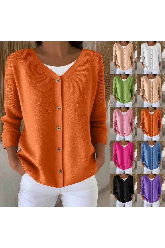 Womens V Neck Cardigan Sweaters Button Down Long Sleeve Knit Cardigans Open Front Casual Trendy Tops Black XXL