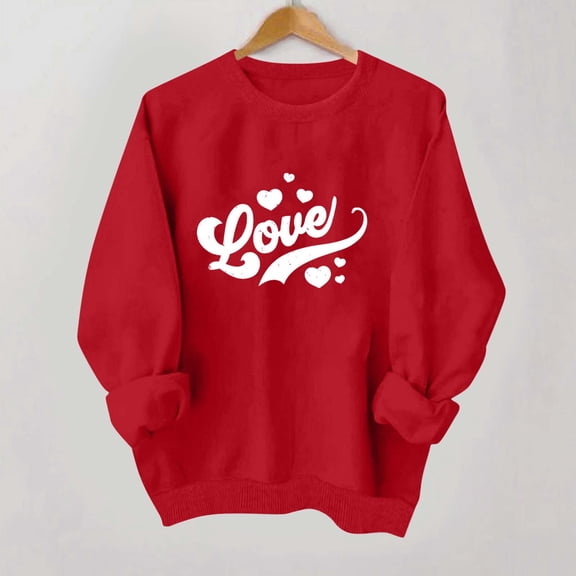DDAPJ pyju Womens Valentines Day Sweatshirts Heart-Shaped Letter Print Long Sleeve Round Neck Pullover Tops Trendy Casual Sweatshirt Teen Girls Y2K Streetwear Red#5 S