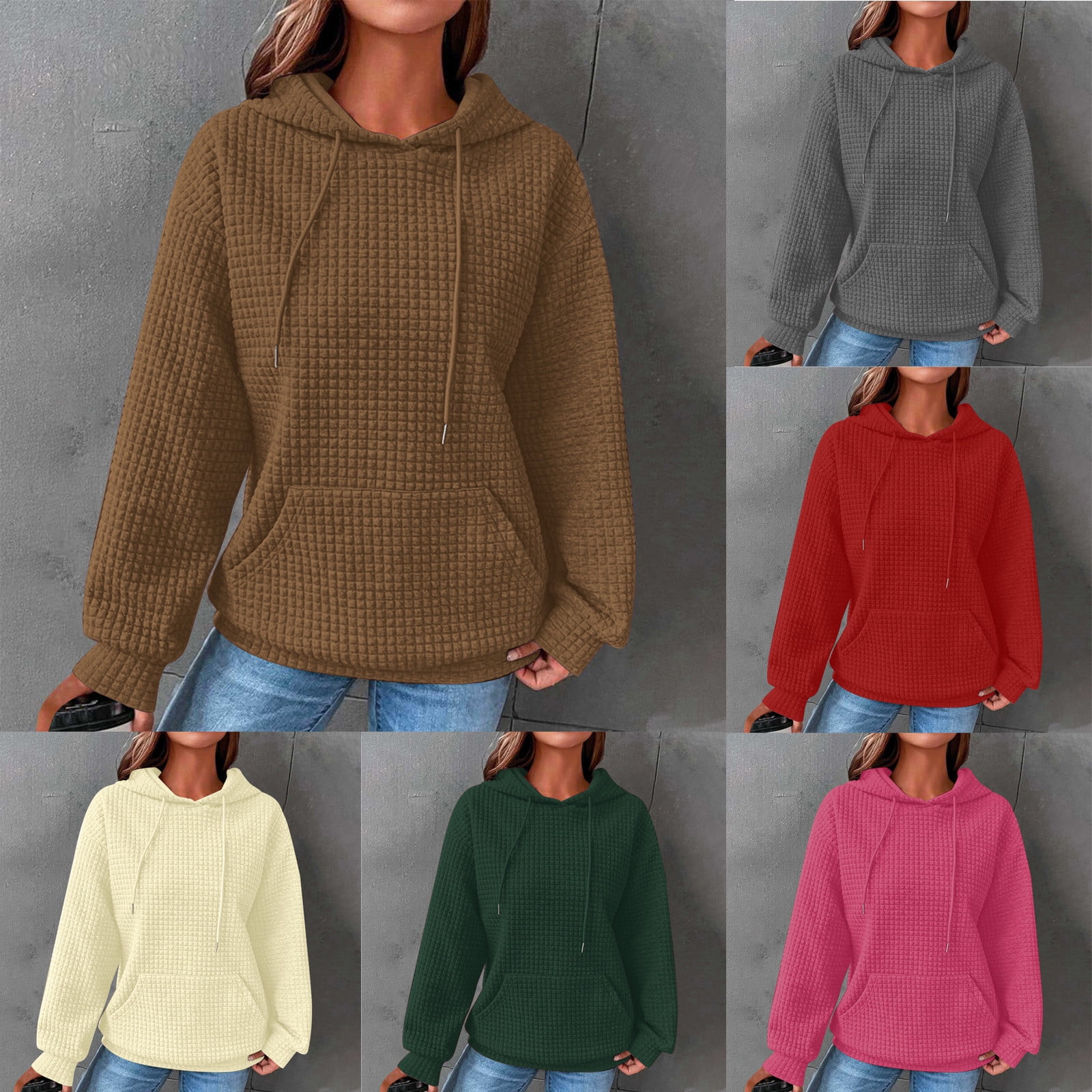 Womens Autumn Winter Casual Pocket Hoodie