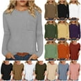 thumbnail image 1 of DDAPJ pyju Womens Waffle Knit Long Sleeve Tops Solid Pocket Tee Shirts Dressy Casual Tunic Blouses Navy S, 1 of 8