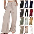 thumbnail image 1 of DDAPJ pyju Womens Wide Leg Linen Pants Summer Beach Loose Fit Drawstring High Waist Lightweight Cotton Linen Trousers with Pockets Black S, 1 of 5