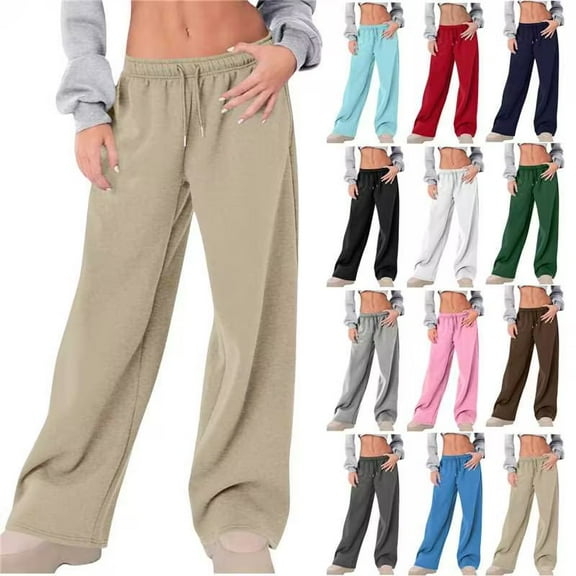 DDAPJ pyju Womens Wide Leg Sweatpants High Waisted Drawstring Casual Athletic Pants Baggy Comfy Lounge Trousers with Pockets White XXL