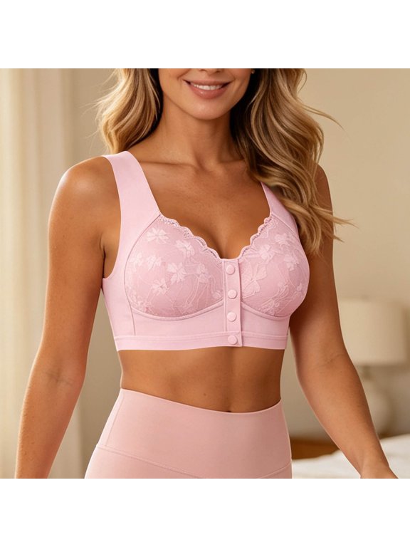 Womens Wireless Bras Front Closure Full Coverage Bra Comfortable Wide Straps Push Up Bras for Seniors S