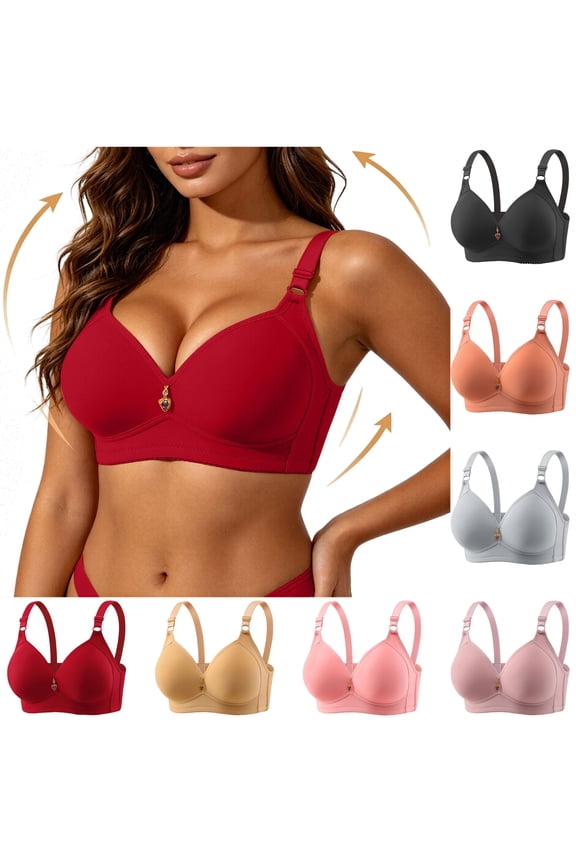 Womens Wireless Push Up Bras No Underwire T-Shirt Bra Seamless Full Coverage Bras Hide Back Fat Smoothing Everyday Bra Hot Pink 85BC