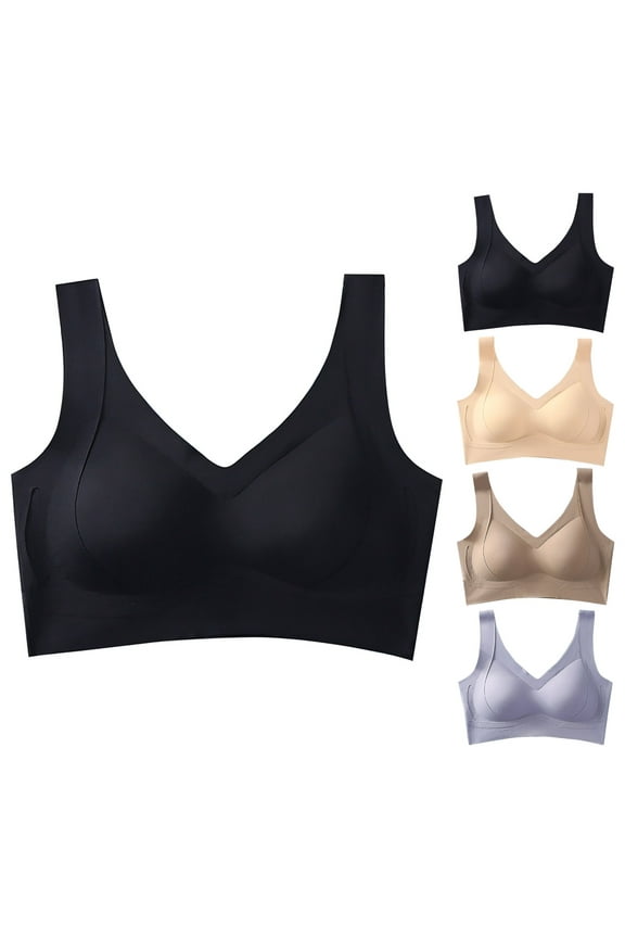 Womens Wireless Seamless Bras Deep V No Underwire Push Up Bras Supportive Full Coverage Bralettes Plunge T Shirt Bra Coffee L