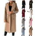 thumbnail image 1 of DDAPJ pyju Womens Wool Blend Pea Coat 2023 Clearance, Notch Lapel Double Breasted Trench Coat Slim Solid Casual Overcoat Long Dress Jacket with Pockets Beige L, 1 of 6