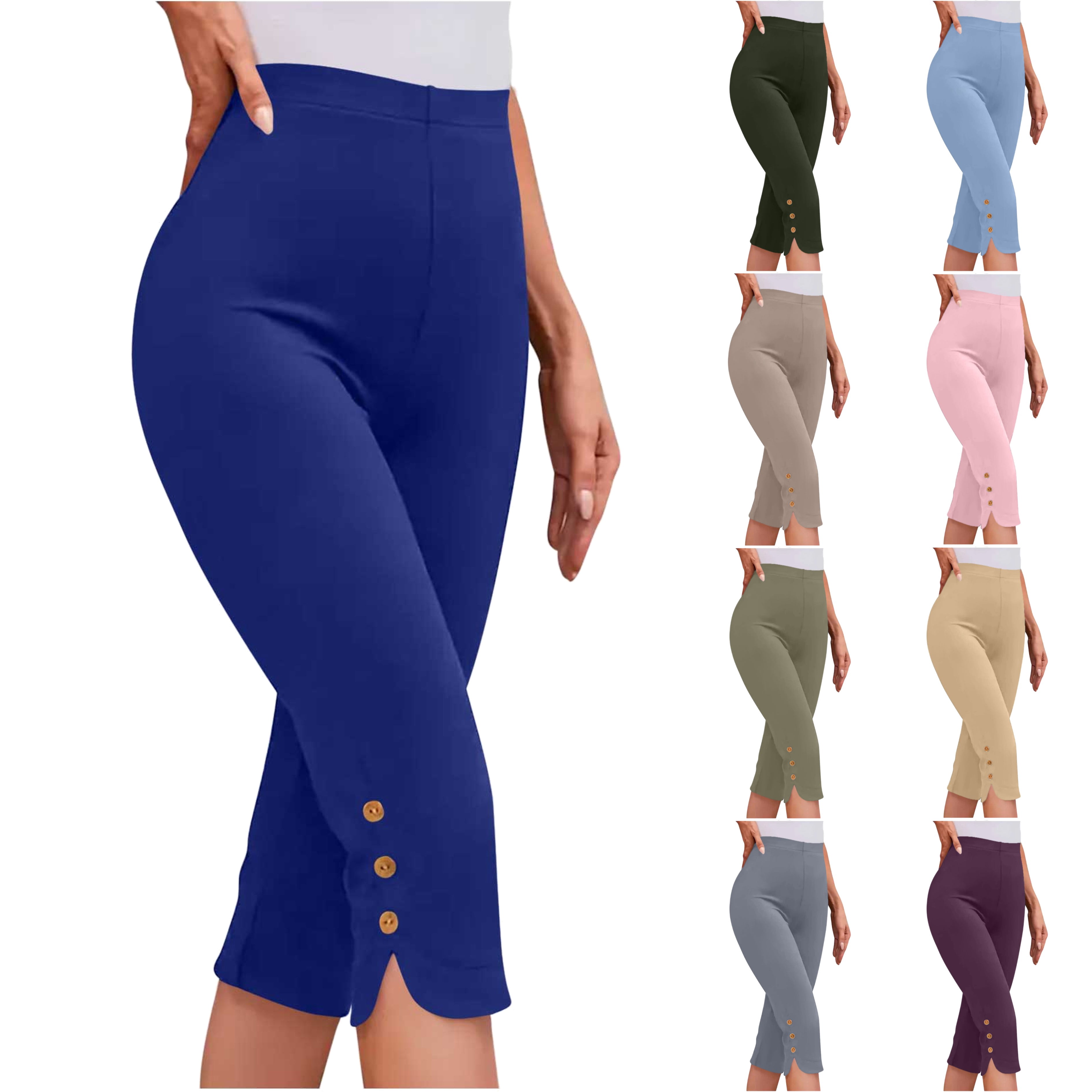 DDAPJ pyju Womens Yoga Capri Leggings Fashion Solid Color Elastic Waist ...
