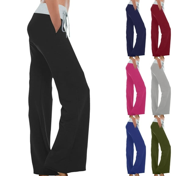 DDAPJ pyju Womens Yoga Sweatpants Wide Leg High Waisted Lounge Pajamas Pants Comfy Workout Loose Pants with Pockets Wine M