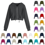DDAPJ pyju Womens Zip Up Cropped Hoodies Long Sleeve Hooded Sweatshirt Jacket Lightweight Casual Workout Jackets with Pockets Red S