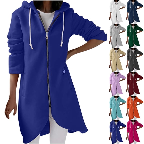 DDAPJ pyju Womens Zip Up Hoodie Trendy Drawstring Oversized Long Hooded Sweatshirts Cute Tunic Irregular Hem Jackets Loose Coats Hot Pink XL