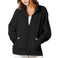 thumbnail image 1 of DDAPJ pyju Womens Zip Up Oversized Sweatshirt Jacket 2023,Long Sleeve Stand Collar Pullover Coat Solid Color Thin Fleece Lined Casual Outwear Tops, 1 of 9