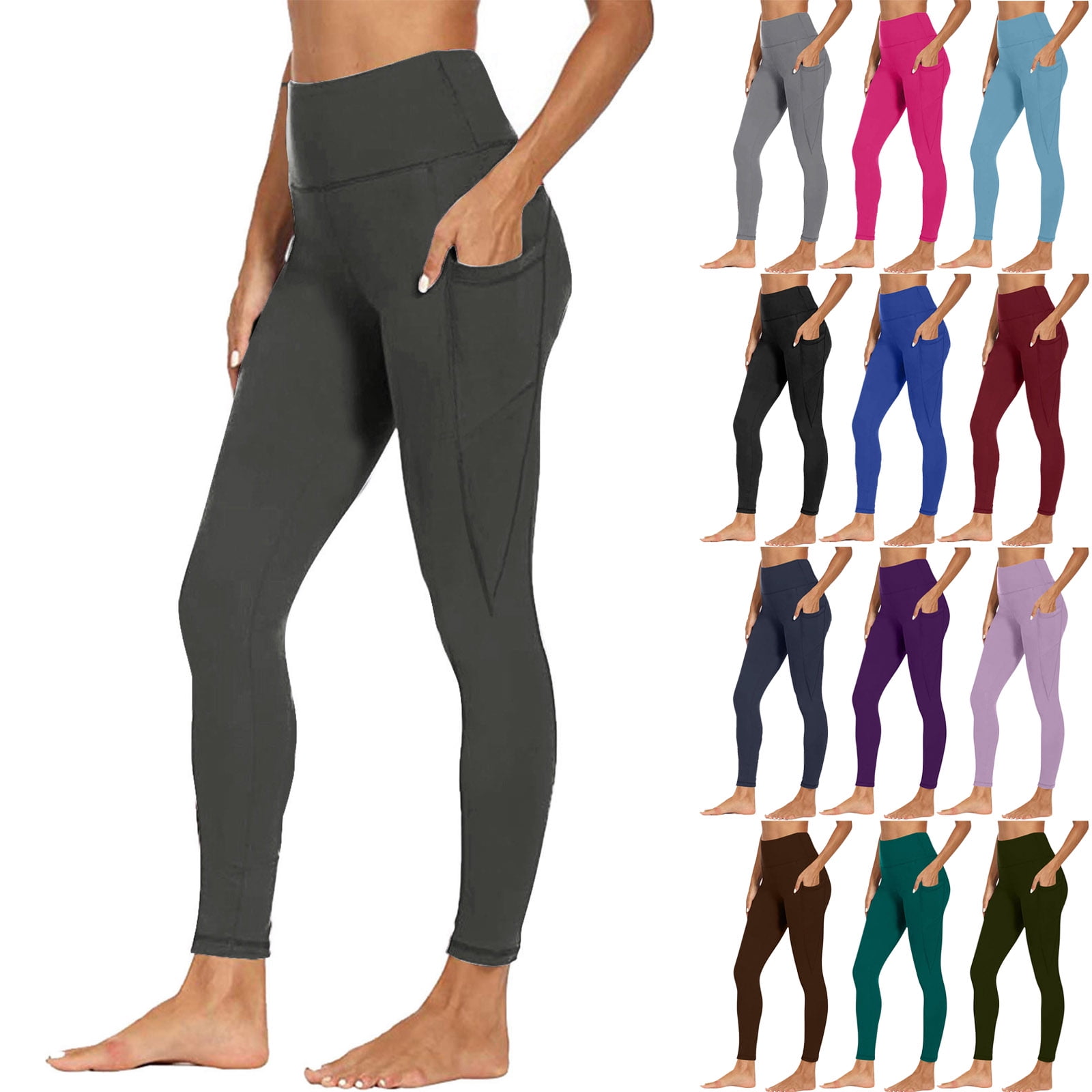DDAPJ pyju Workout Leggings with Pockets for Women High Waisted Tummy