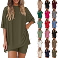 thumbnail image 1 of DDAPJ pyju Workout Sets for Women 2 Piece Solid Casual Sweatsuit Oversized Side Slit T-Shirts and Botty Shorts Matching Lounge Track Suit Set Ofertas Prime Wine L, 1 of 10