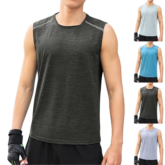 DDAPJ pyju Workout Tank Top for Men Big and Tall Sleeveless Gym T-shirt Solid Athletic Undershirts Navy L