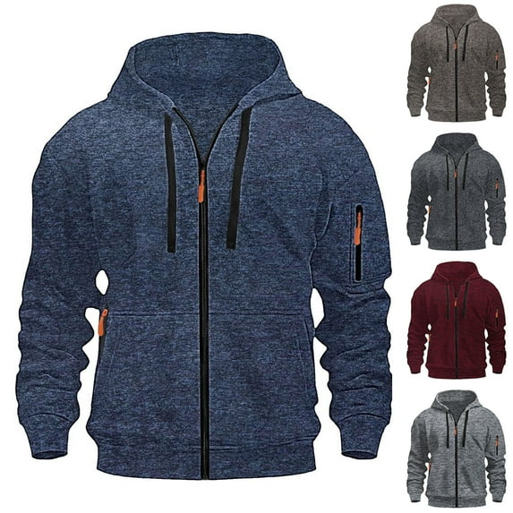 DDAPJ pyju Zip Up Hoodies for Men Lightweight Drawstring Athletic Jacket Cargo Workout Sweatshirts with Multi Pockets Gray XXL