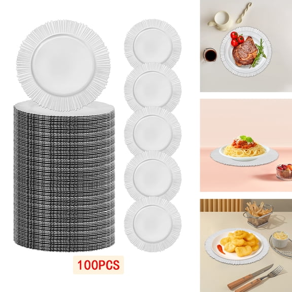 DDBESSIC 100Pcs Silver Plates Set 13'' Round Plates for Birthday Party Wedding Reusable PP Material