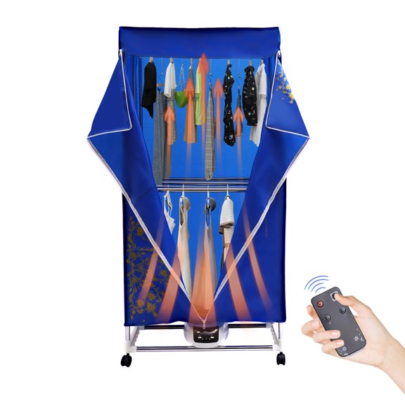 DDBESSIC 2 Layers Folding Clothes Dryer Remote Control Laundry Drying Rack 1500W PTC Heater 240-Minute Timer