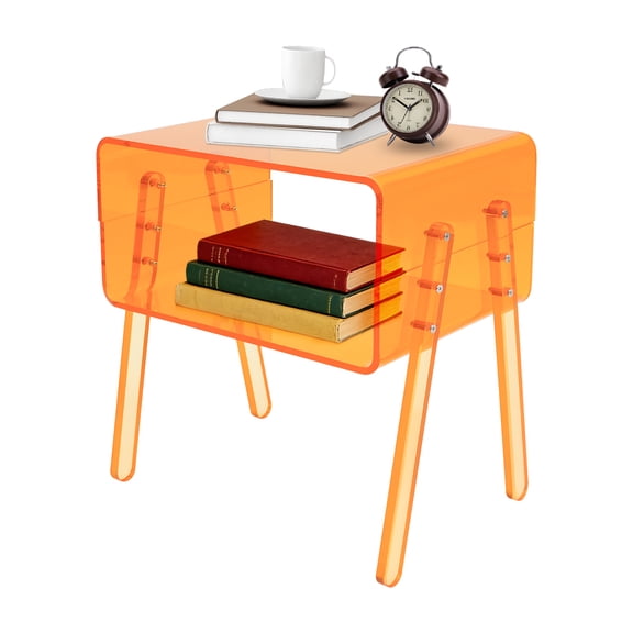 DDBESSIC 2-Tier End Table Acrylic Side Table with Open Storage Nightstand Bedside Table Orange