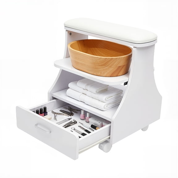 DDBESSIC 3-Tier Manicure Pedicure Cart Portable Salon Nail Foot Trolley Cart White