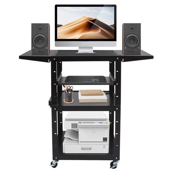 DDBESSIC 3-tier Rolling PC Cart Monitor Mount Mobile Computer Workstation Stand Adjustable Desk