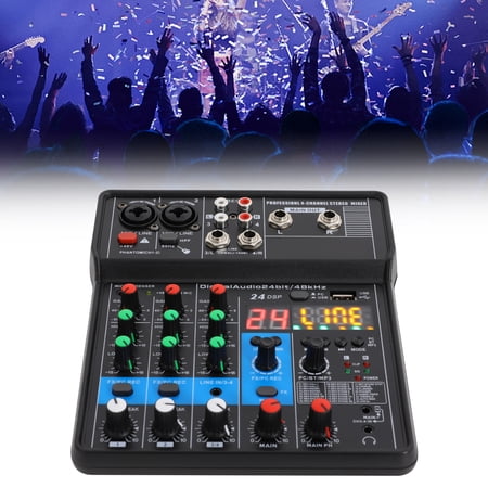 4-Channel DJ Controller Sound Mixer Mini Professional Audio DJ Mixer Console 48KHz Audio Resolution