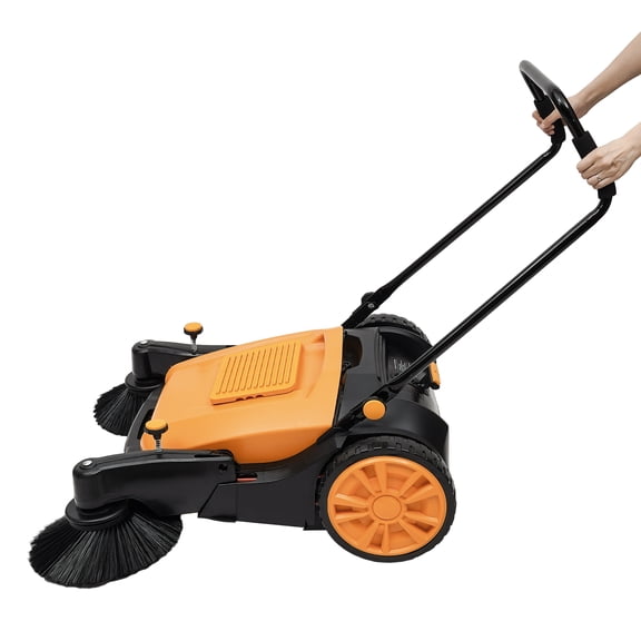 41'' Walk-Behind Sweeper Street Pavement Sweeping Broom Floor Road Cleaner with 14.53Gal Dust Container