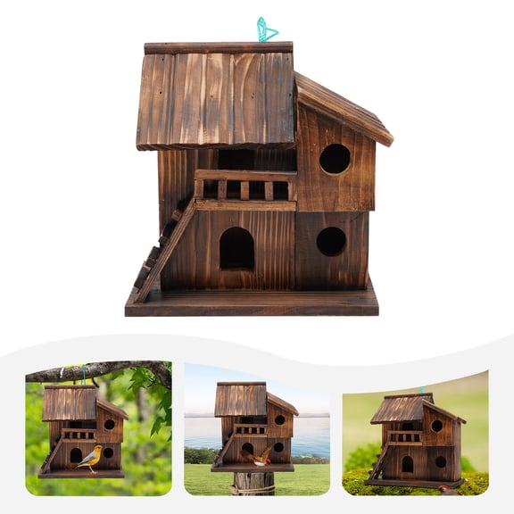 Brown Mini Bird House Mini Squirrel House Carbonized Wood Safety Nest Shelter Bird Protector