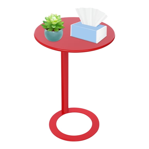 DDBESSIC C-Shaped Round Side Table Coffee Table C-Shaped Side Table With O-Shaped Base 27.2in Height Red