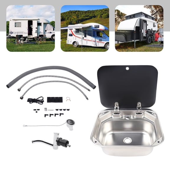 DDBESSIC Folding Square Stainless Steel Hand Wash Basin Kitchen Sink Lid for Outdoor RV Camp