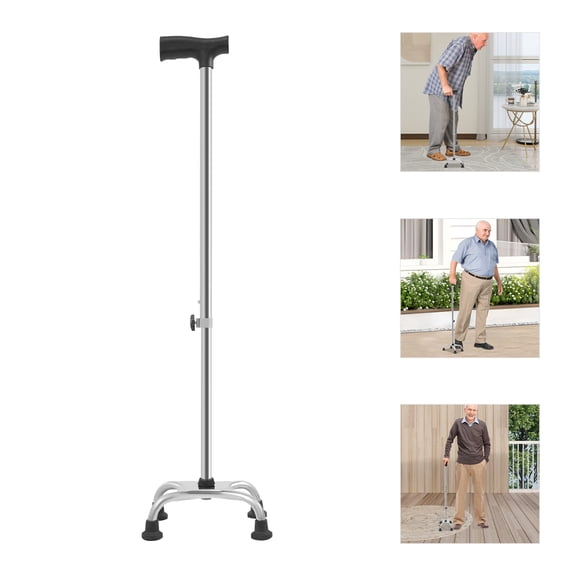 DDBESSIC Walking Stick with 4 Feet Walking Aid Walking Stick with 4-Legged Base 9 Gears Adjustable Height