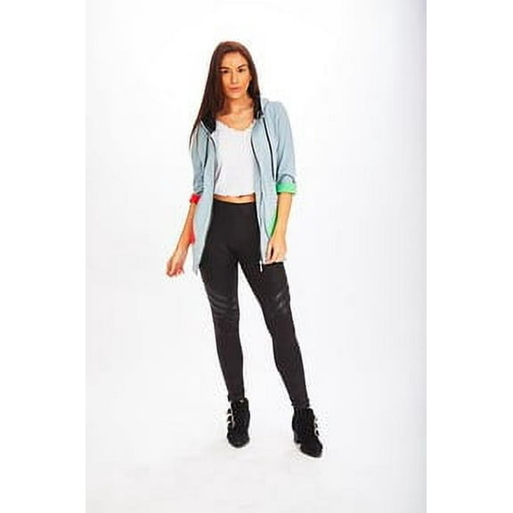 DDESING Women's full zip hoodie,sweatshirt,tunic,top with drawstrings and front pockets with 3/4 sleeves