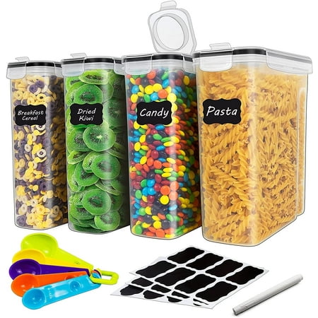 DDF iohEF Large Food Storage Containers Set, 4 Packs 4*4L Airtight Cereal Containers, Labels, Marker and Spoons Set